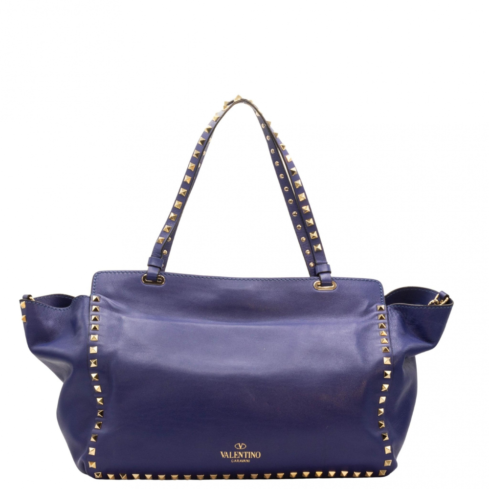 Valentino Rockstud Medium Calfskin Leather 2-Ways Tote Bag Blue