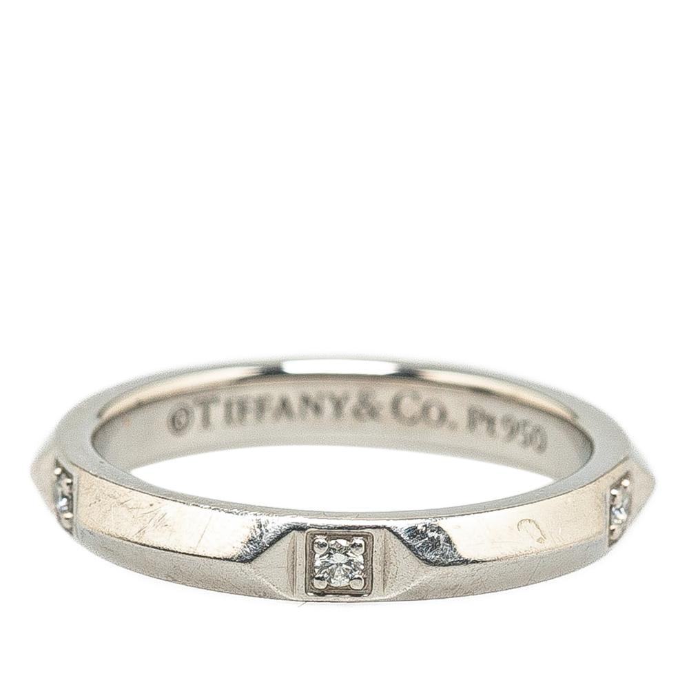 Tiffany & Co B Tiffany Silver Platinum Metal and Diamond True Band Ring United States