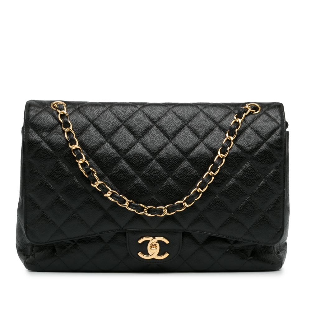 Chanel B Chanel Black Caviar Leather Leather Maxi Classic Caviar Double Flap Italy