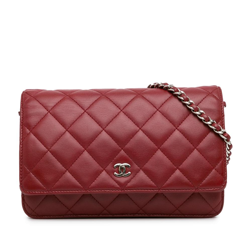 Chanel B Chanel Red Lambskin Leather Leather Classic Lambskin Wallet on Chain Italy