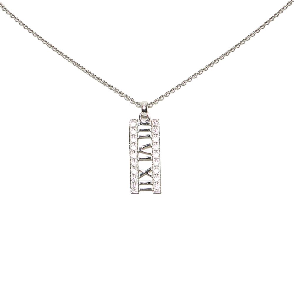 Tiffany & Co B Tiffany Silver 18K White Gold Metal Diamond Atlas Bar Pendant Necklace