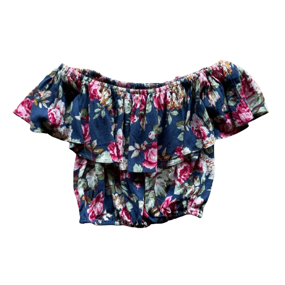 Glamorous Fluttery, sweet, floral off-the-shoulder crop top!  