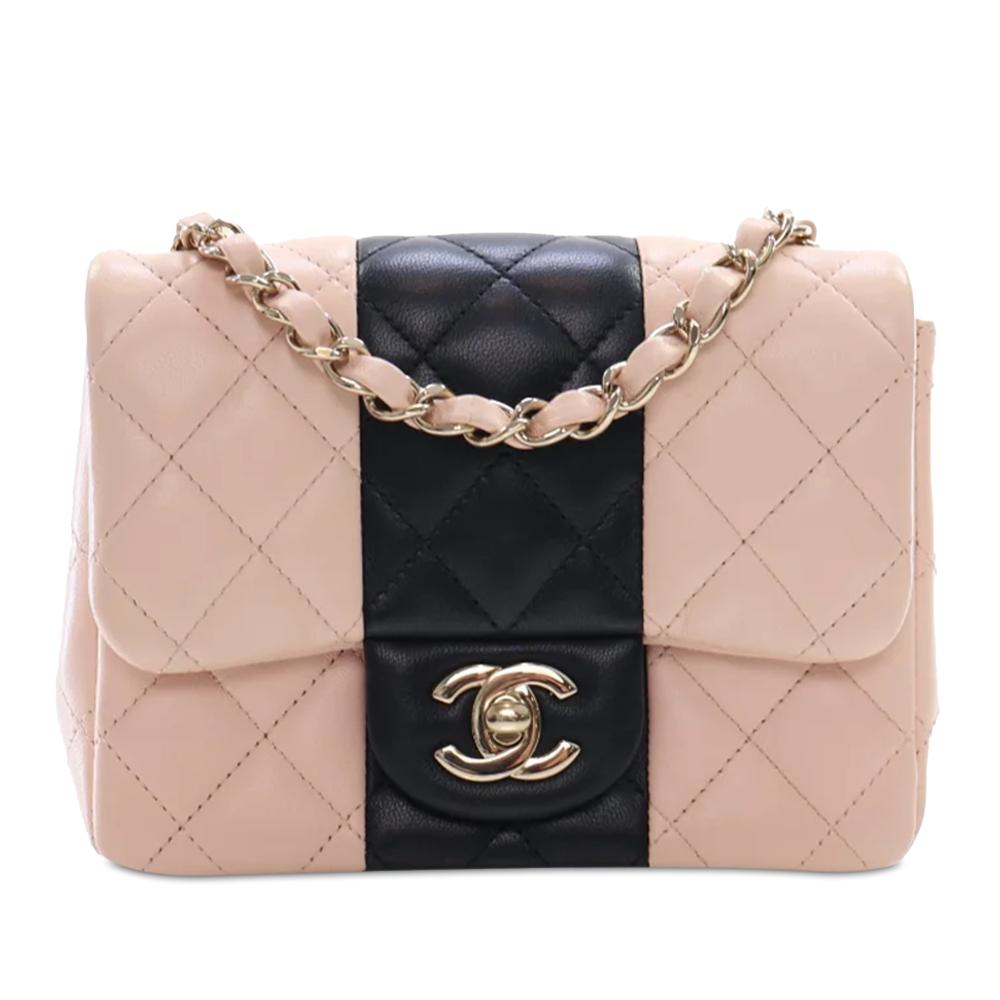 Chanel Pink Mini Square Bicolor Classic Lambskin Single Flap France