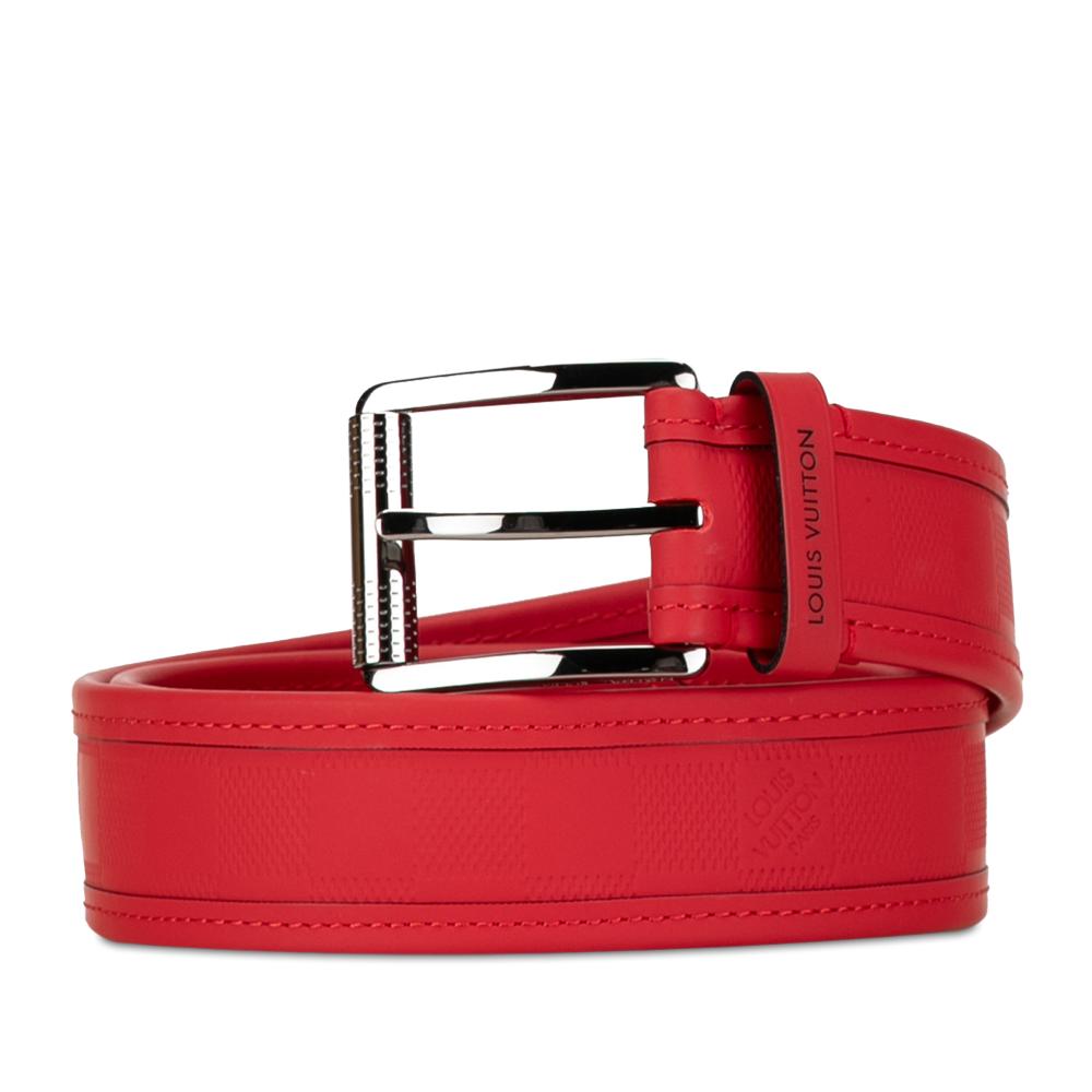 Louis Vuitton AB Louis Vuitton Red Calf Leather Damier Infini Belt Spain