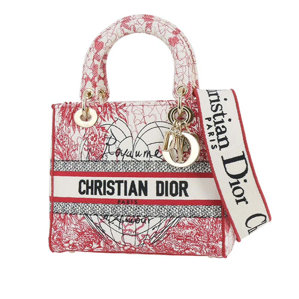 Christian Dior AB Dior Red Canvas Fabric Medium Royale d'Amour Lady D-Lite Italy