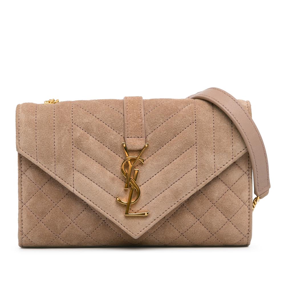 Saint Laurent AB Saint Laurent Brown Nude Suede Leather Small Quilted Envelope Bag Italy