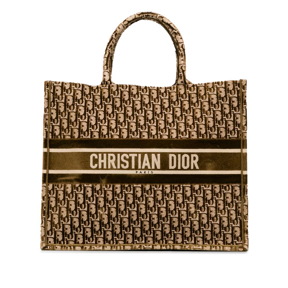 Christian Dior AB Dior Brown Canvas Fabric Large Oblique Book Tote Italy