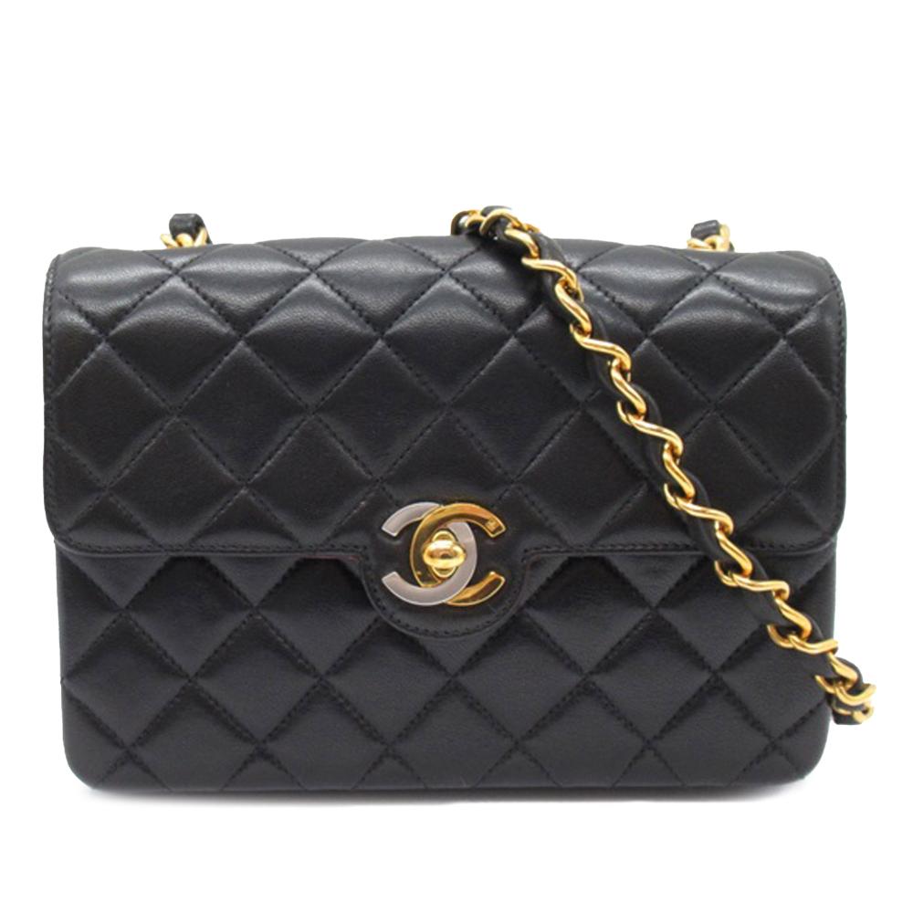 Chanel AB Chanel Black Lambskin Leather Leather Mini CC Quilted Crossbody France