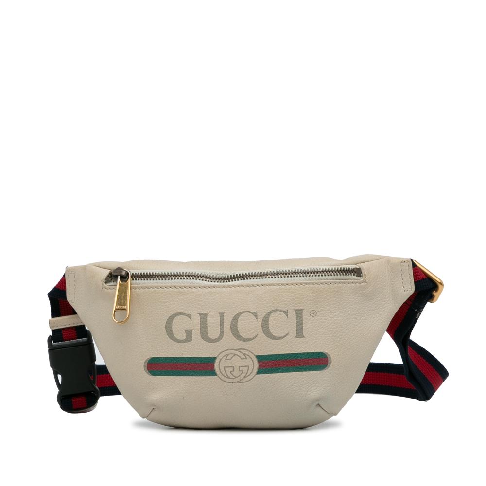Gucci B Gucci White Ivory Calf Leather Logo Belt Bag Italy