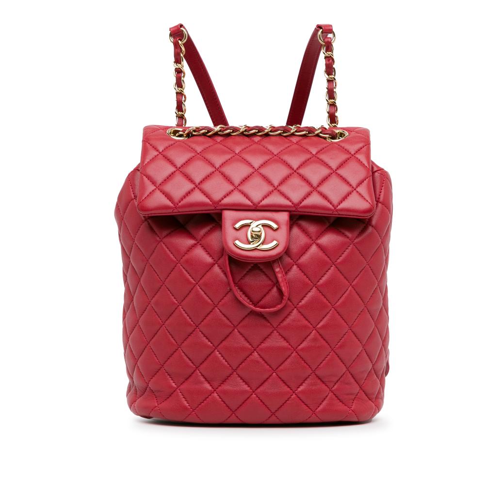 Chanel B Chanel Red Lambskin Leather Leather Small Lambskin Urban Spirit Backpack Italy