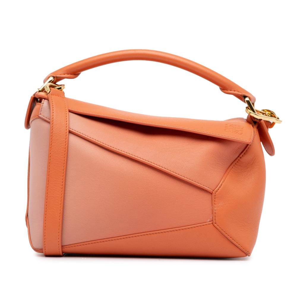 Loewe B LOEWE Orange Calf Leather Small Bicolor Puzzle Bag Spain