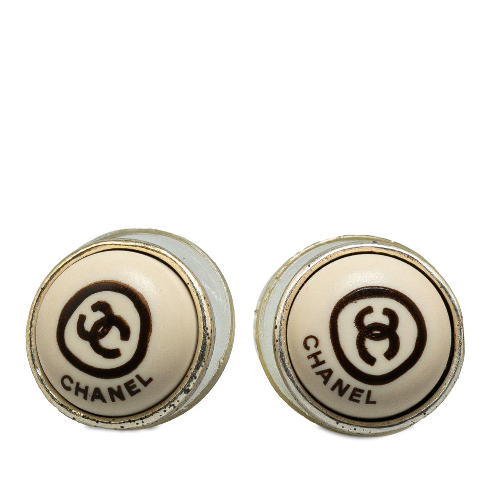 Chanel B Chanel Silver Brass Metal CC Push Back Earrings France