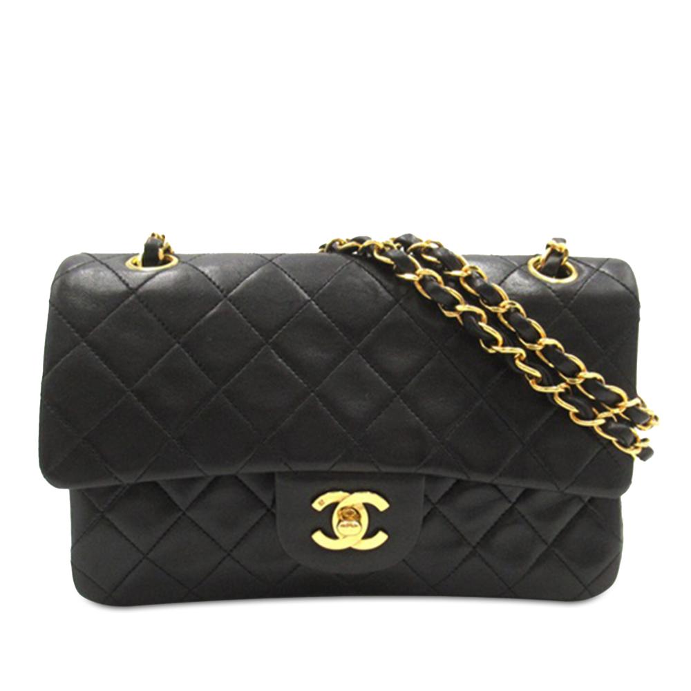 Chanel B Chanel Black Lambskin Leather Leather Small Classic Lambskin Double Flap Italy