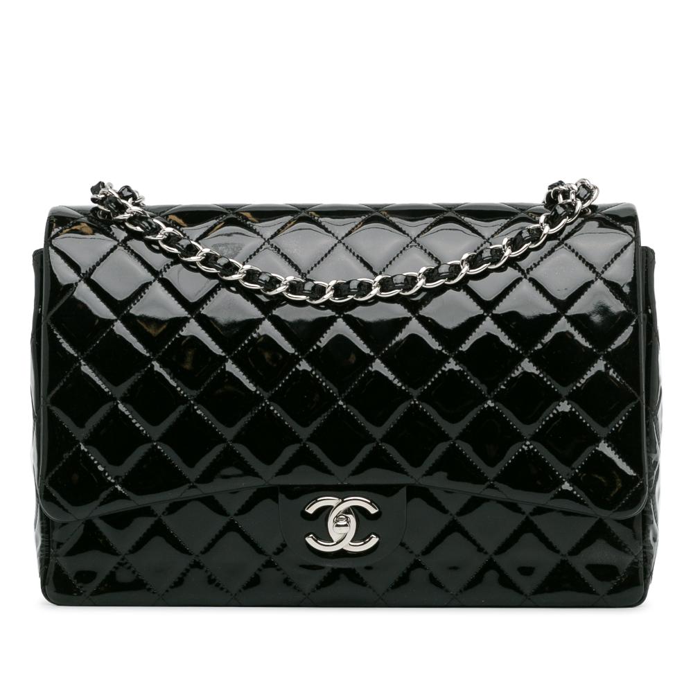 Chanel B Chanel Black Patent Leather Leather Maxi Classic Patent Double Flap Italy