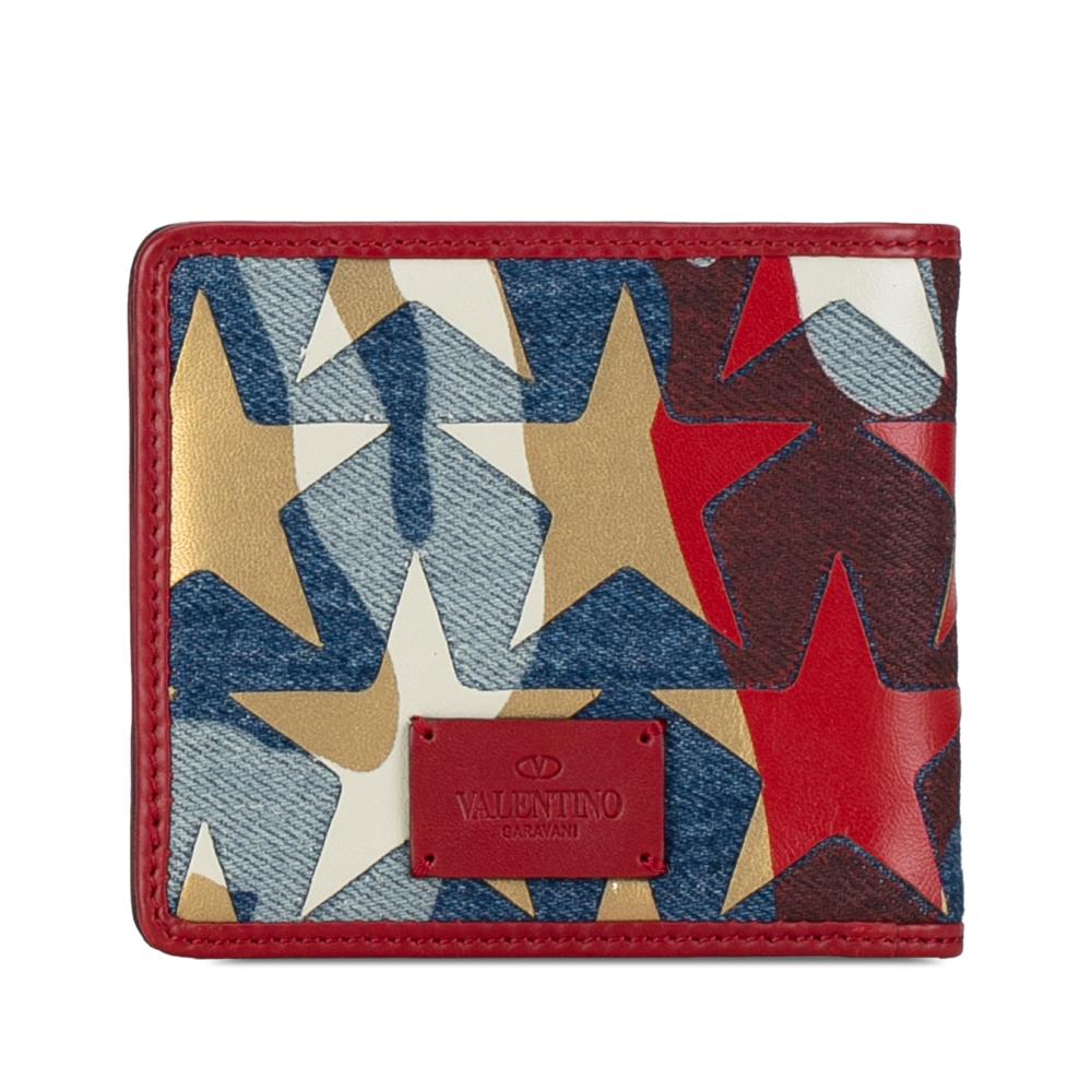 Valentino AB Valentino Blue with Red Denim Fabric Camustars Bifold Wallet Italy