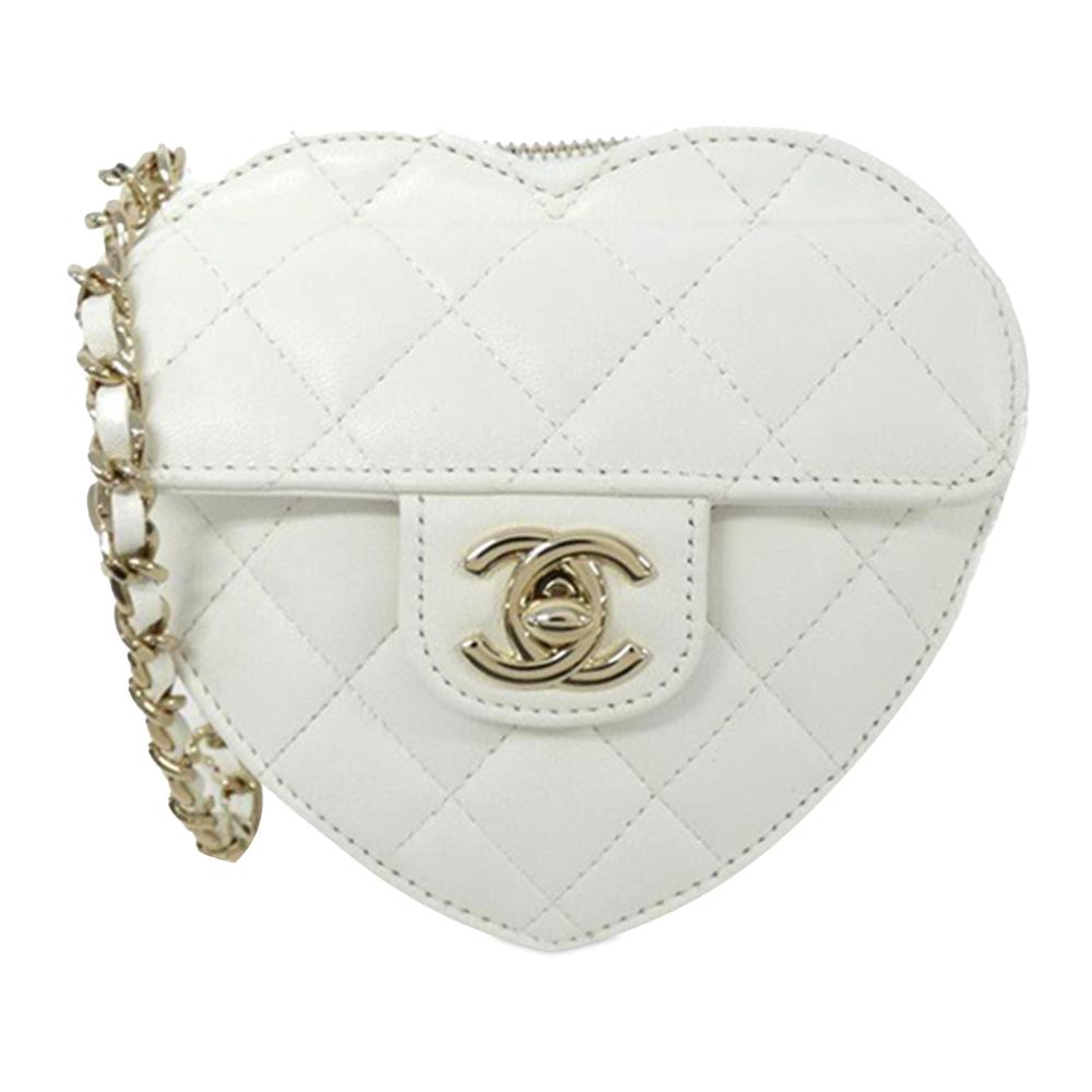 Chanel AB Chanel White Lambskin Leather Leather Mini Lambskin CC in Love Heart Crossbody France