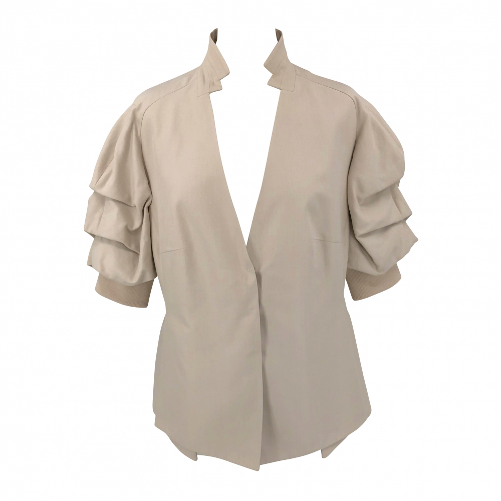 Akris jacket in beige cotton silk blend with ruched half-sleeve