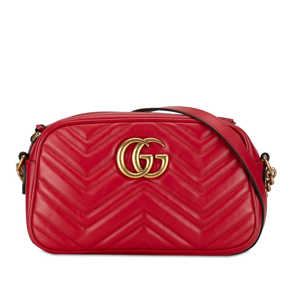 Gucci AB Gucci Red Calf Leather Small GG Marmont Matelasse Crossbody Bag Italy