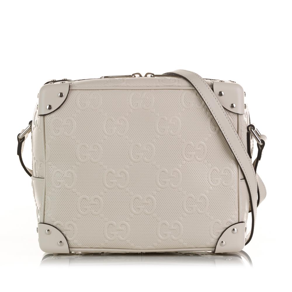 Gucci AB Gucci White Calf Leather GG Embossed Perforated Square Bag Italy