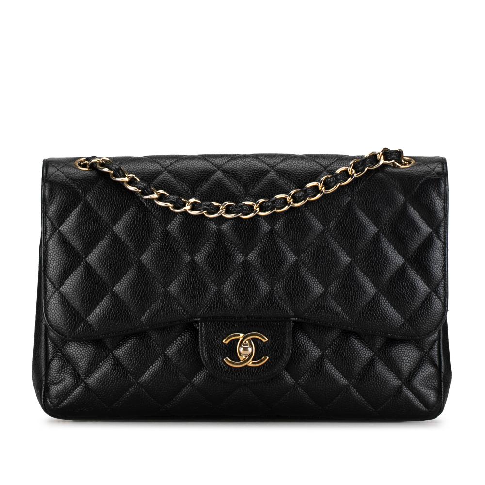 Chanel AB Chanel Black Caviar Leather Leather Jumbo Classic Caviar Double Flap France