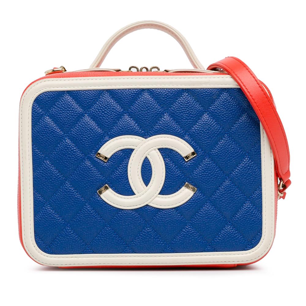 Chanel B Chanel Blue Caviar Leather Leather Medium Tricolor Caviar CC Filigree Vanity Case Italy