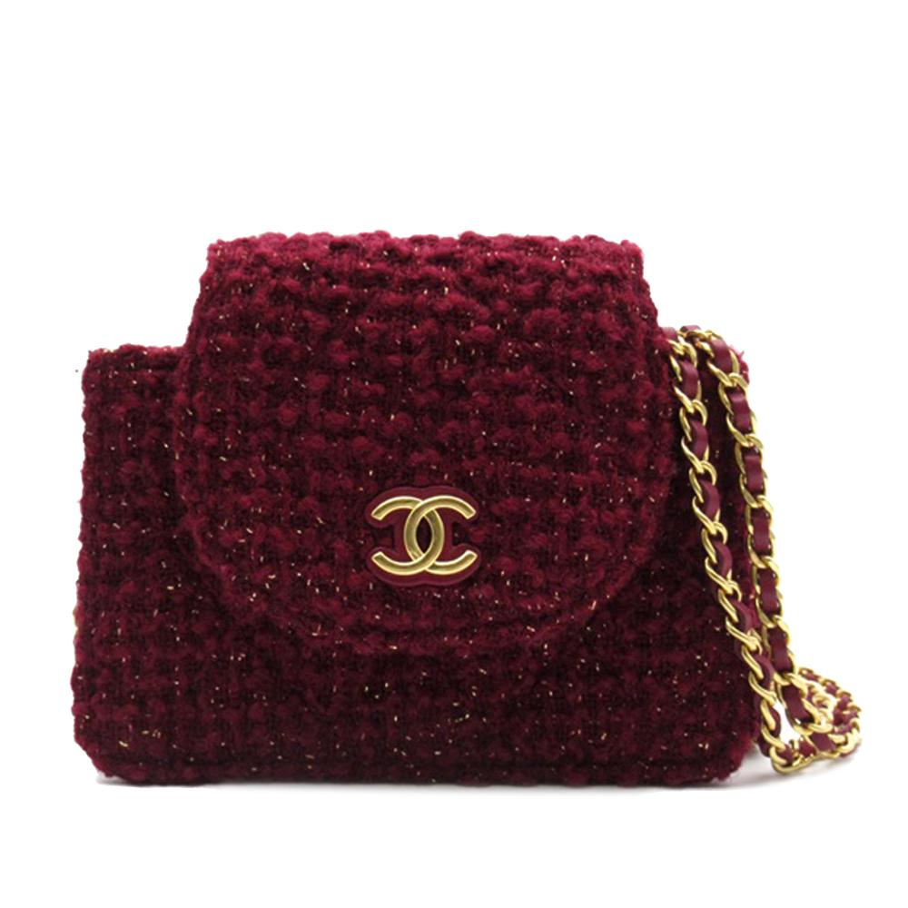 Chanel AB Chanel Red Burgundy Tweed Fabric CC Crossbody Italy