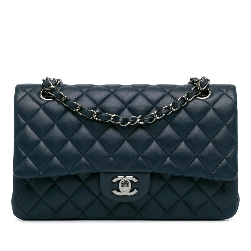 Chanel AB Chanel Blue Navy Lambskin Leather Leather Medium Classic Lambskin Double Flap France