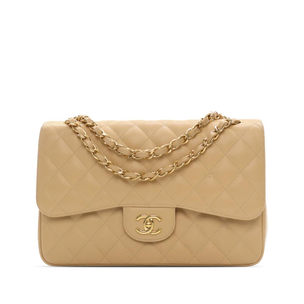 Chanel B Chanel Brown Beige Caviar Leather Leather Jumbo Classic Caviar Double Flap Italy