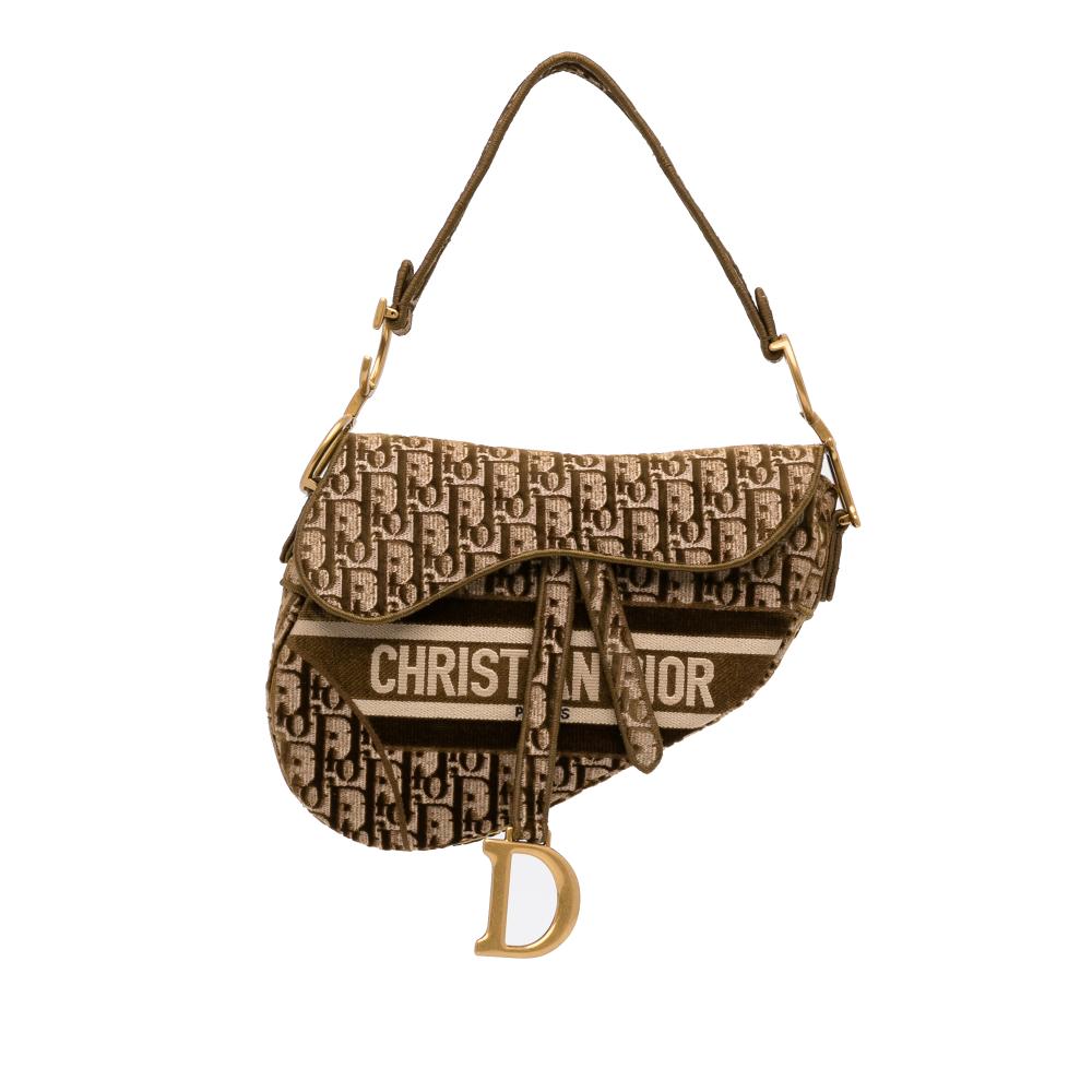 Christian Dior AB Dior Brown Velvet Fabric Oblique Saddle Bag Italy