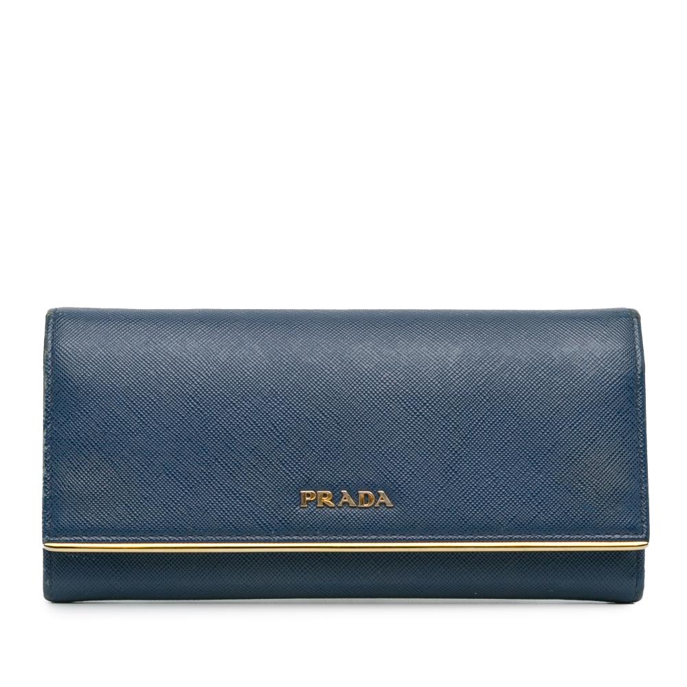 Prada B Prada Blue Calf Leather Saffiano Continental Wallet Italy