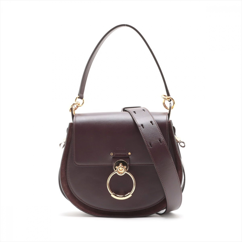 Chloé Tess Large Leather 3-Ways Saddle Bag Burgundy