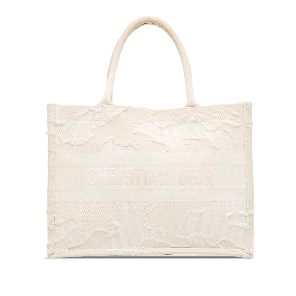 Christian Dior B Dior White Canvas Fabric Medium Camouflage Book Tote Italy