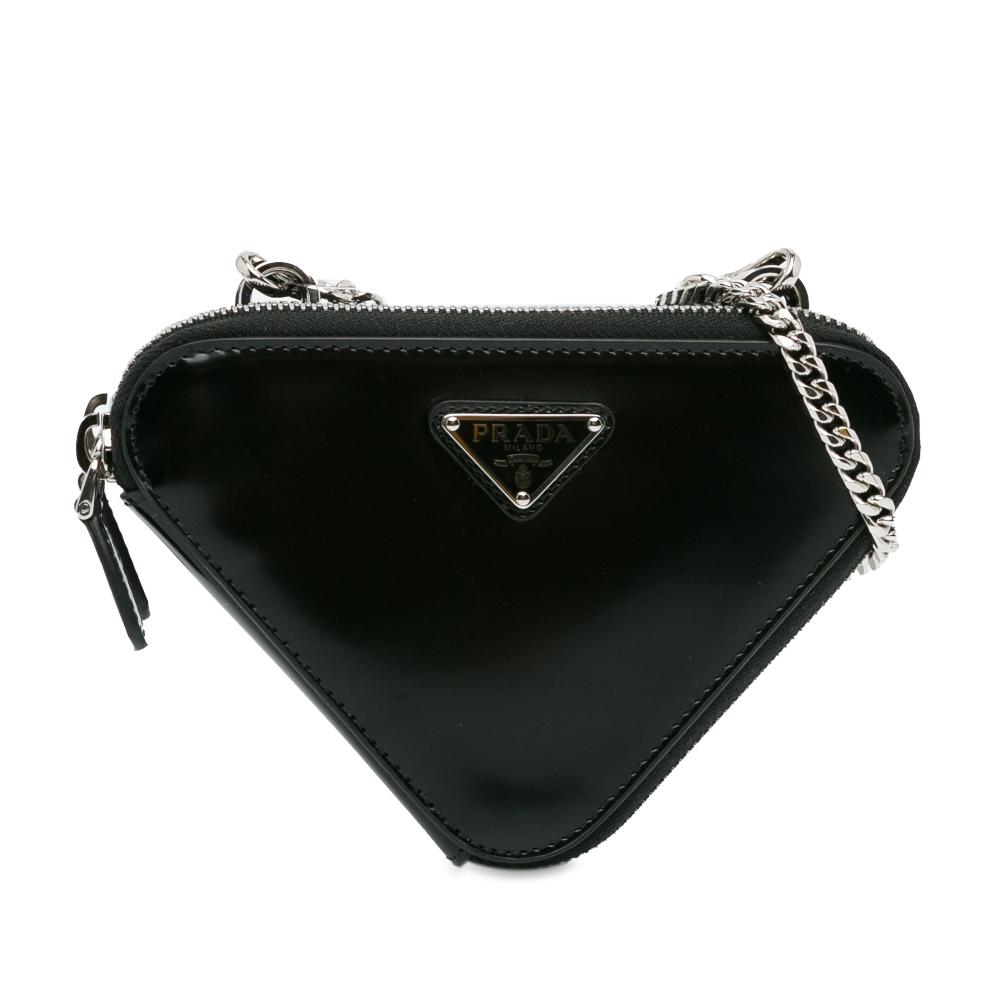 Prada AB Prada Black Calf Leather Mini Spazzolato Triangle Pouch Italy