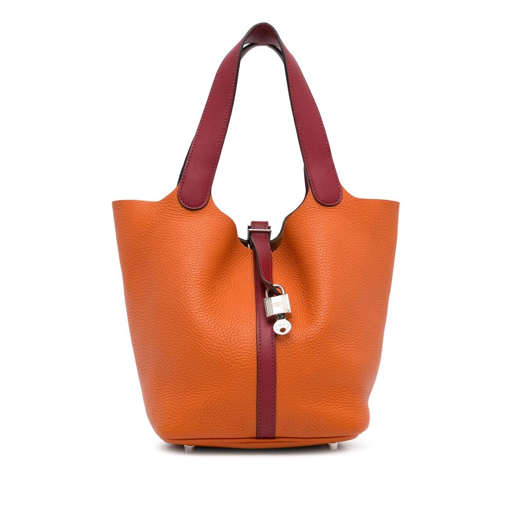 Hermès AB Hermès Orange with Red Bordeaux Calf Leather Bicolor Clemence Picotin Lock 22 France