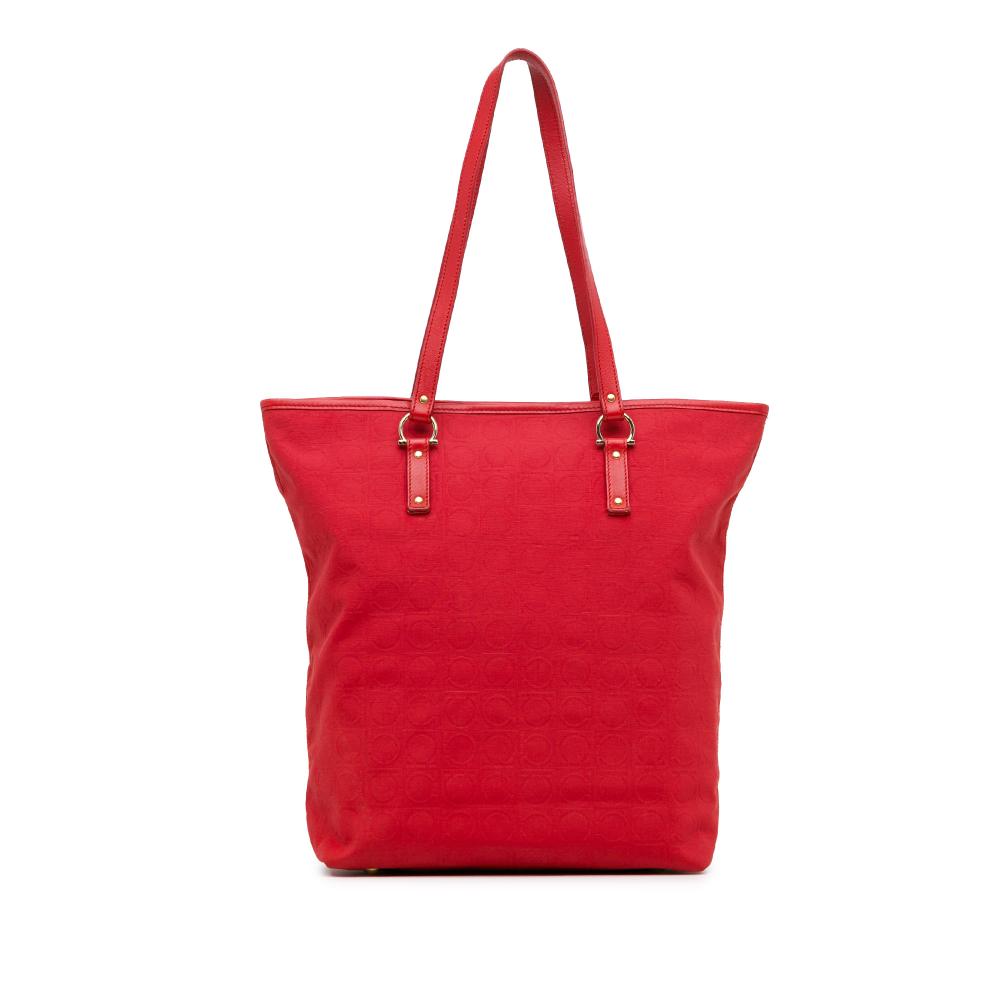 Salvatore Ferragamo B Ferragamo Red Canvas Fabric Gancini Tote Italy