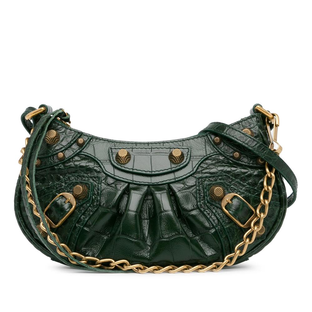 Balenciaga AB Balenciaga Green Dark Green Calf Leather Crocodile Embossed Le Cagole Mini Italy