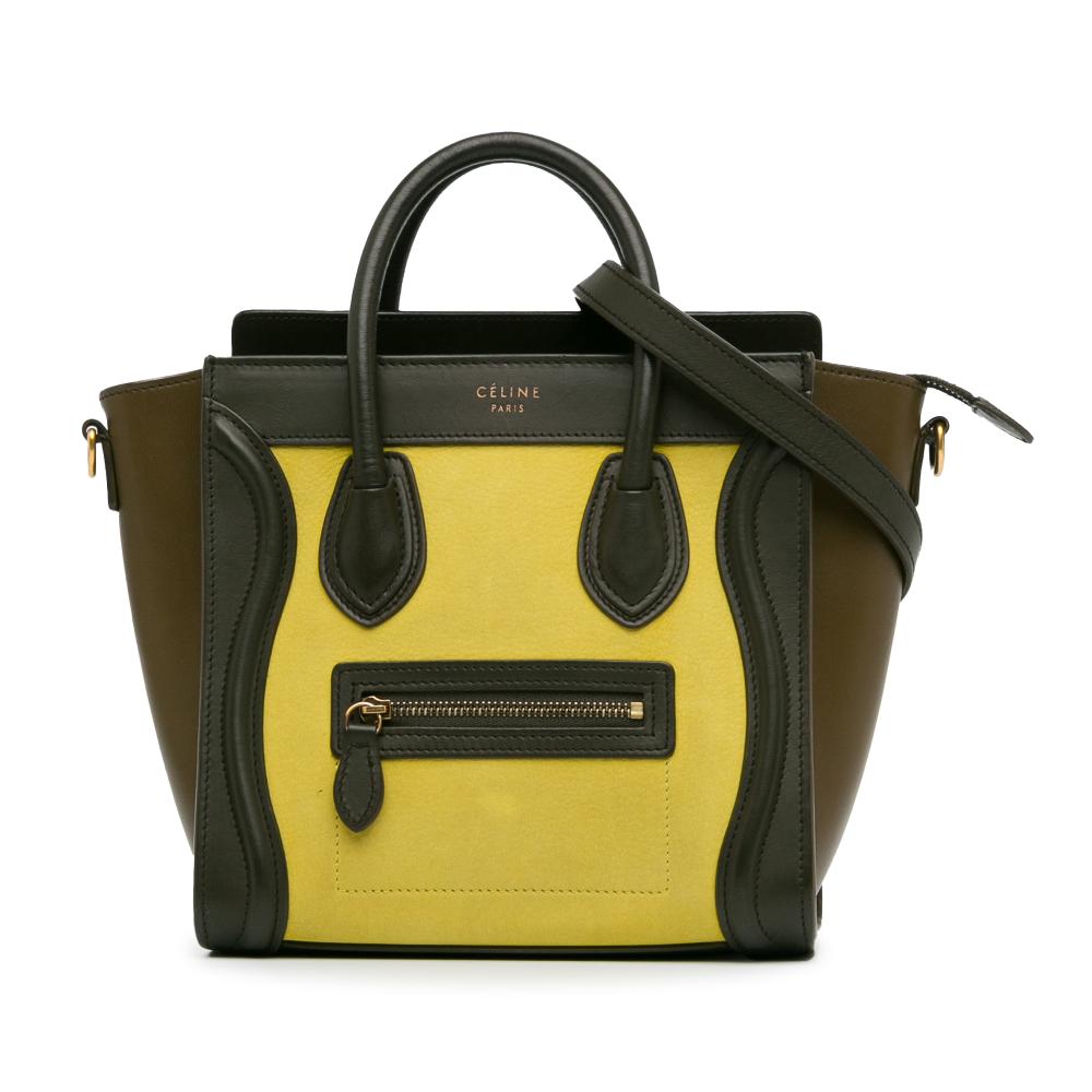 Celine B Celine Yellow with Multi Calf Leather Nano Tricolor Luggage Tote Italy