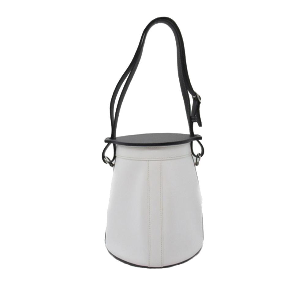 Hermès AB Hermès White with Gray Charcoal Calf Leather Epsom Farming Basket Bag France