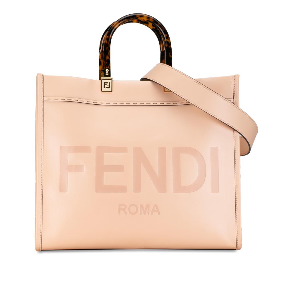 Fendi B Fendi Pink Light Pink Calf Leather Medium Sunshine Shopper Tote Italy