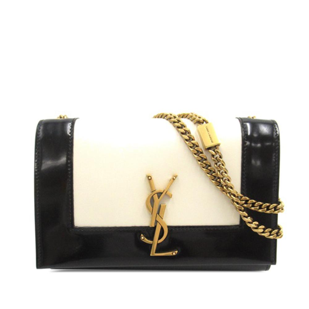 Saint Laurent B Saint Laurent White Ivory with Black Nappa Leather Leather Small Nappa Kate Shoulder Bag Italy