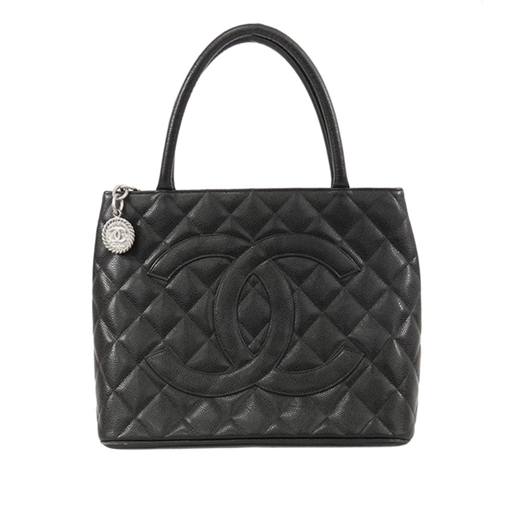 Chanel B Chanel Black Caviar Leather Leather Caviar Medallion Tote France