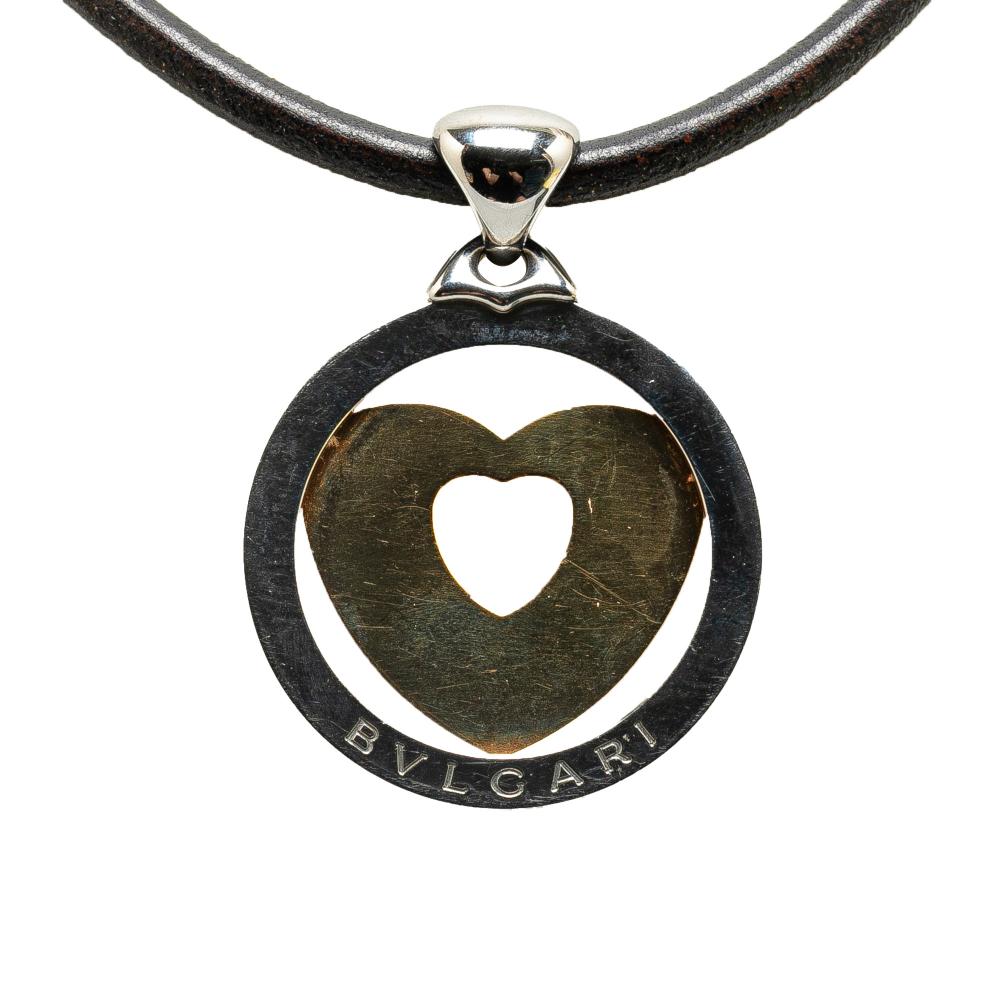 Bvlgari B Bvlgari Gold with Silver 18K Yellow Gold Metal 18K Tondo Heart Pendant Necklace Italy