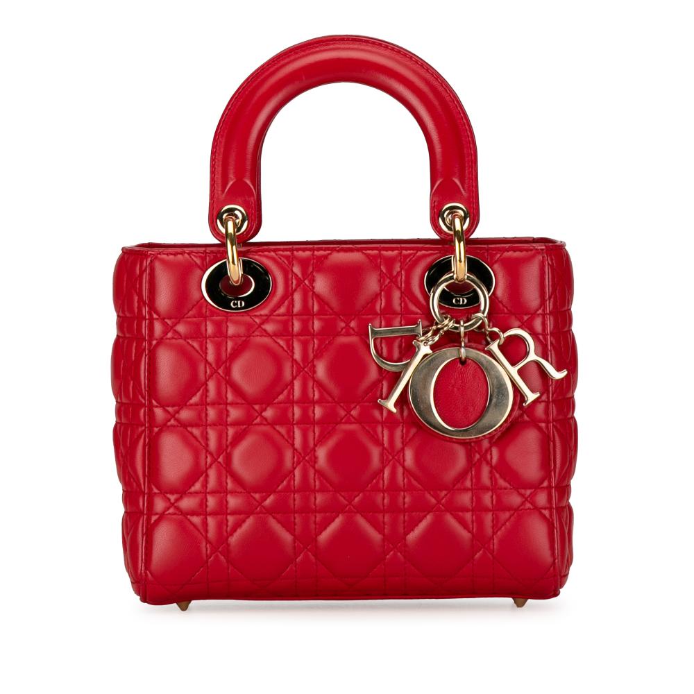 Christian Dior AB Dior Red Lambskin Leather Leather Small Lambskin Cannage Lucky Badges My Lady Dior Italy