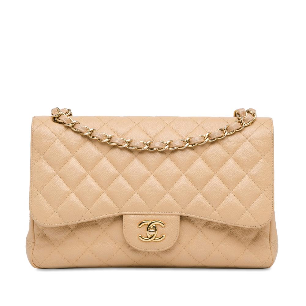Chanel AB Chanel Brown Beige Caviar Leather Leather Jumbo Classic Caviar Double Flap Italy