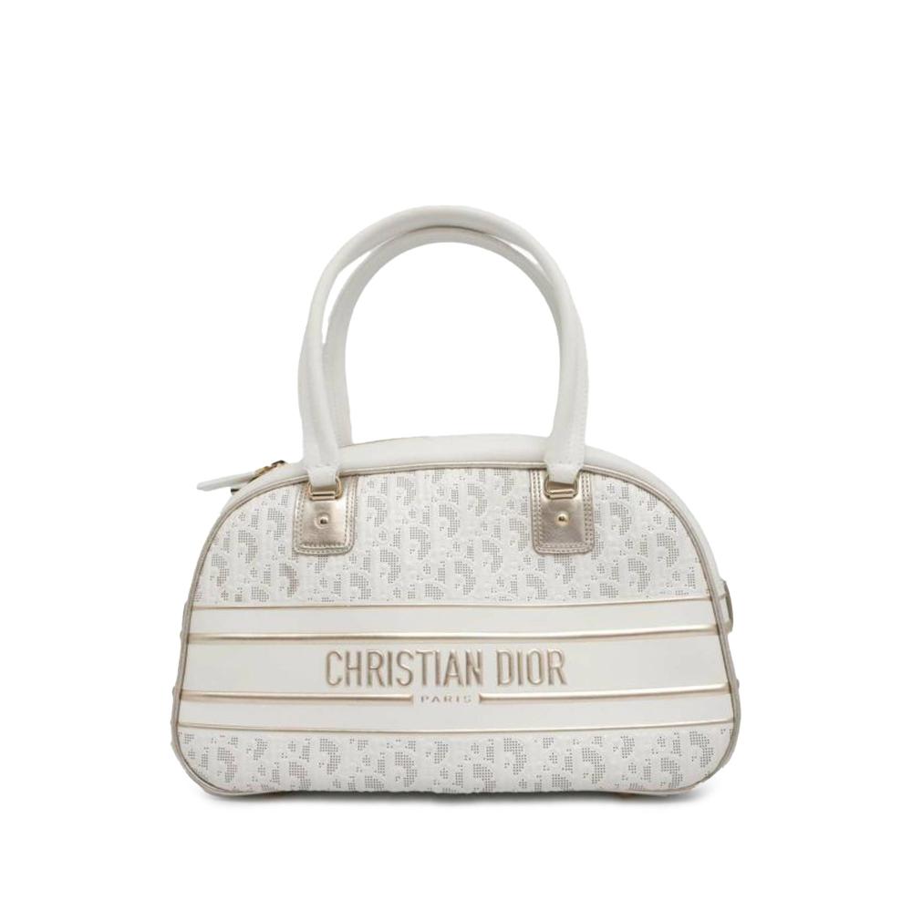 Christian Dior AB Dior White Calf Leather Medium Perforated skin Vibe Classic Bowling Bag Italy