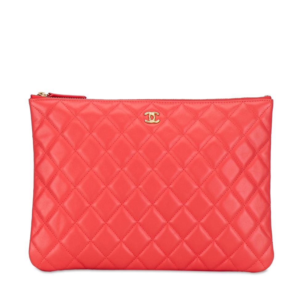 Chanel B Chanel Red Lambskin Leather Leather Quilted Lambskin O Case Clutch Spain