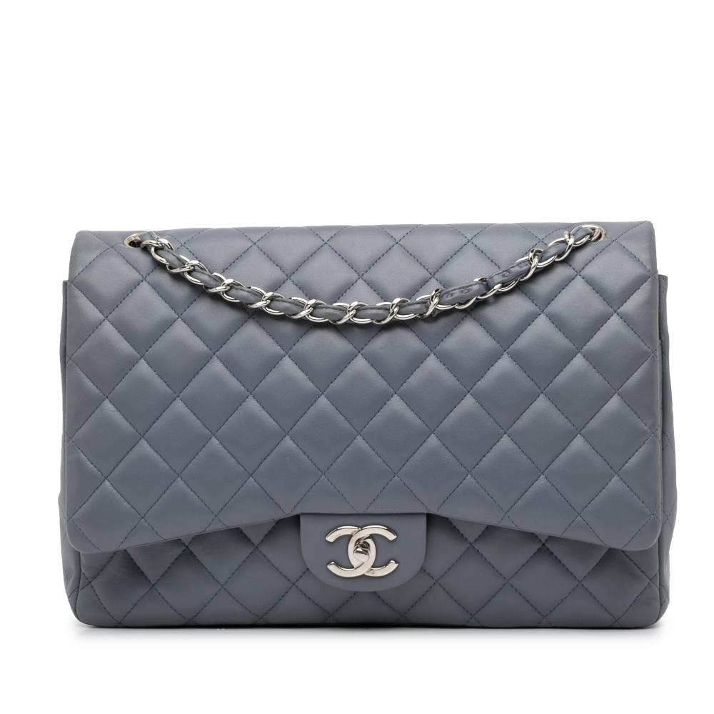 Chanel B Chanel Gray Lambskin Leather Leather Maxi Classic Lambskin Double Flap Italy