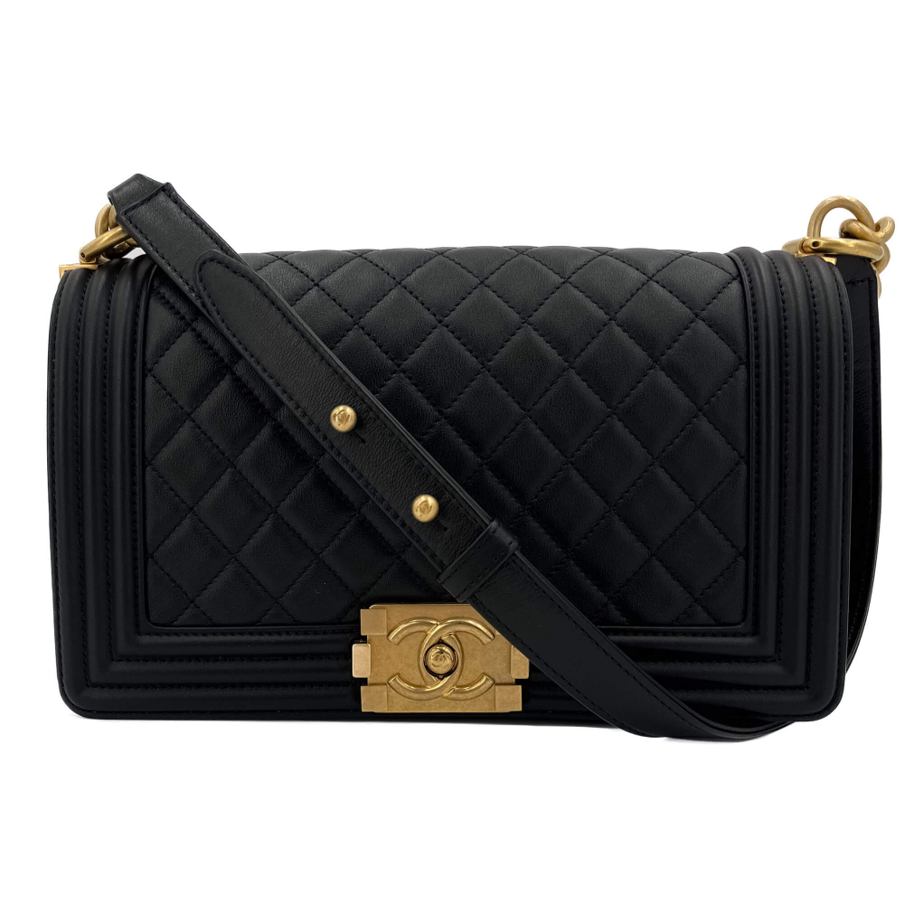 Chanel Boy Medium Quilted Lambskin Leather  Bag Black