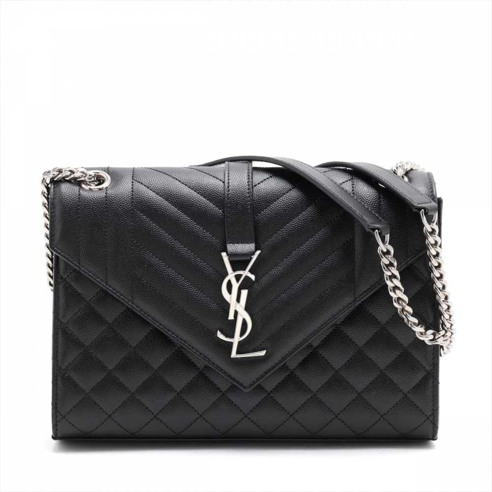 Saint Laurent Envelope Medium Embossed Grained Leather 2-Ways Envelope Bag Black