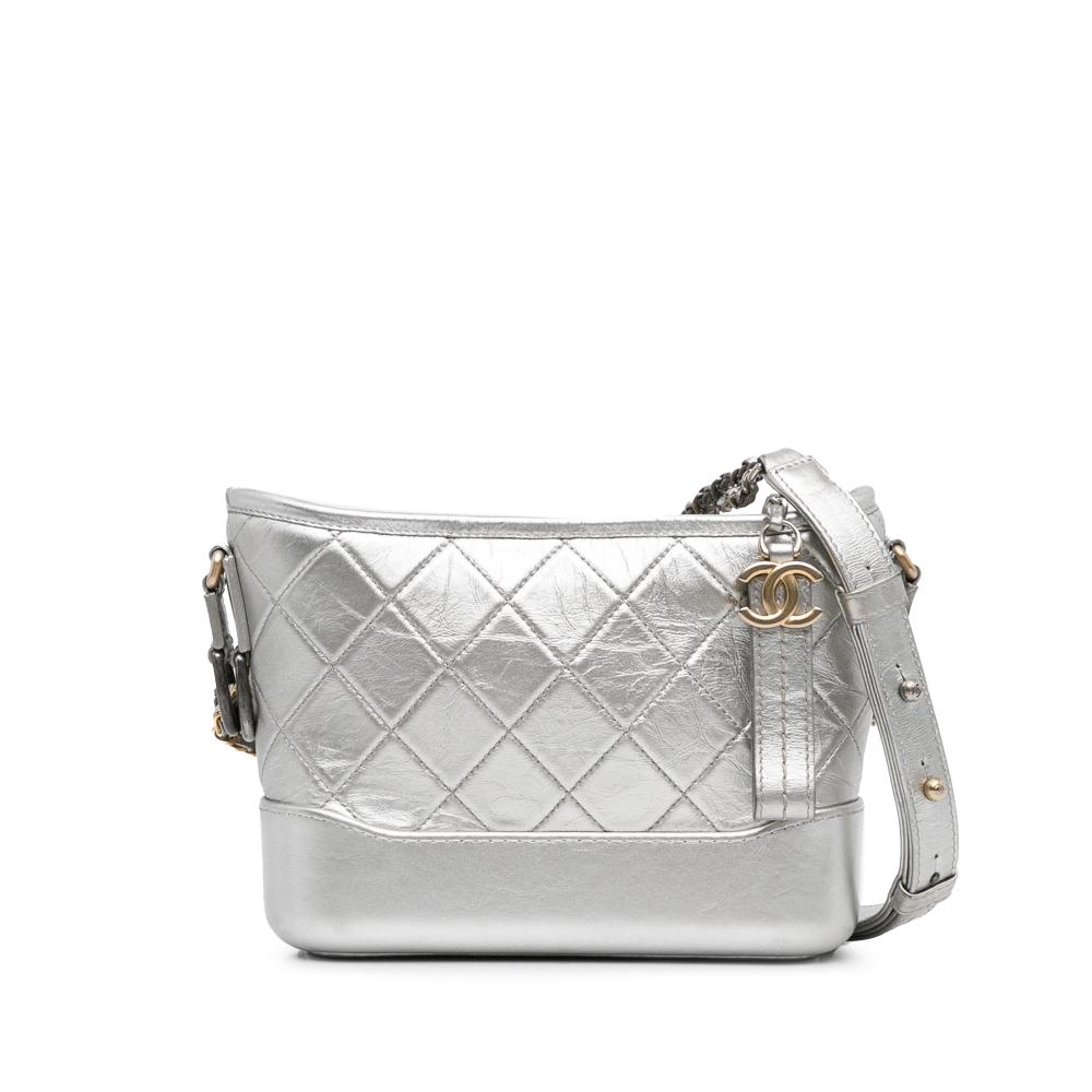 Chanel AB Chanel Silver Lambskin Leather Leather Small Metallic Gabrielle Crossbody Bag Italy